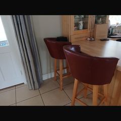 2 leather wood swivel bar stools