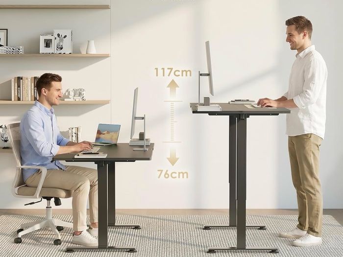 Electric Standing Desk, 120x60cm Height Adjustable Desk with 2 Memory Presets, Quiet Sit Stand Desk for Home Office Bedroom Living Room, Ergonomic Computer Desk with Hooks & Cable Holes, Black