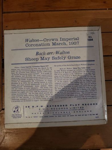 Walton Crown Imperial Coronation March 1937 45 RPM Extended Play Columbia SEL 1504 Philharmonia Orchestra