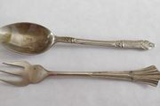 Vintage demitasse spoon with Apostle pattern &amp; silver plated cocktail fork
