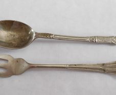 Vintage demitasse spoon with Apostle pattern & silver plated cocktail fork