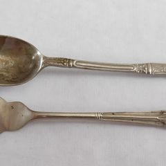 Vintage demitasse spoon with Apostle pattern & silver plated cocktail fork