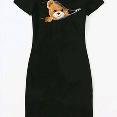 NEW Black Teddy Bear Mini Dress  Zip Effect