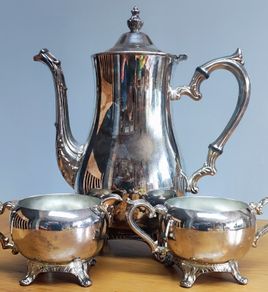 Silver Coffee / Tea Set, Vintage Silver Plated Coffee Pot, Sugar bowl, Milk Jug