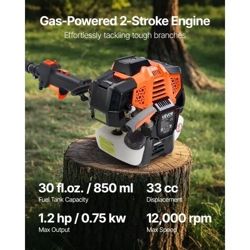 Gas Pole Saw, 33CC 2 Stroke Gas Powered Pole Saws with 20.3 cm Cutting Bar, Cordless Tree Trimmer with 850ml Fuel Tank, 2 to 3.5 m Extendable