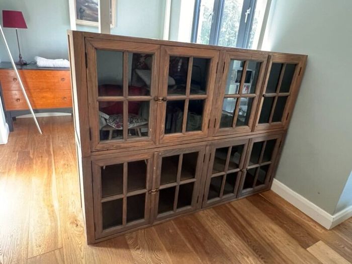 Two solid wood elm cabinets