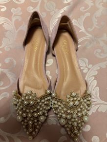 shoe pearl embellished Flat Pump Champagne pink