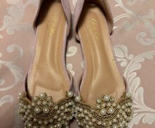 shoe pearl embellished Flat Pump Champagne pink