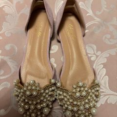 shoe pearl embellished Flat Pump Champagne pink