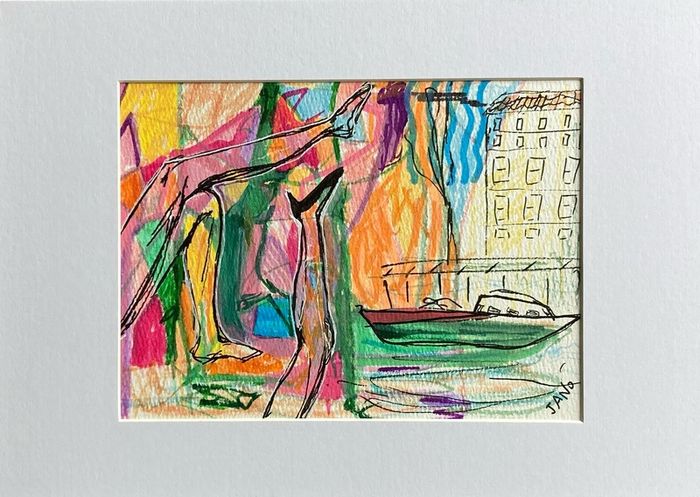 Original art original Art Boat painting SALE