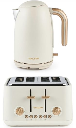 Salter Pebble Kettle & 4-Slice Toaster Set