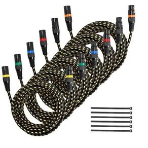 XLR Cable 7.62 m, 6 Pack, Shielded Balanced DMX Male to Female Microphone Cables, Gold-Plated 3-Pin XLR Mic Speaker Cord Wires, for Stage Lighting, Microphones, Amplifier, Mixer, Speaker Systems
