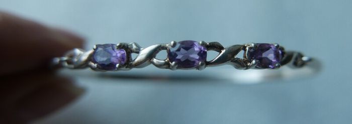 Vintage 925 Sterling Silver and Amethyst Bangle