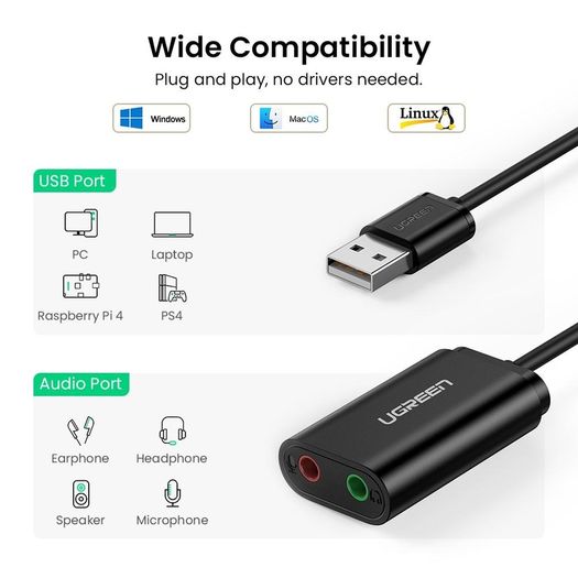 4 USB 2.0 External Sound Adapter