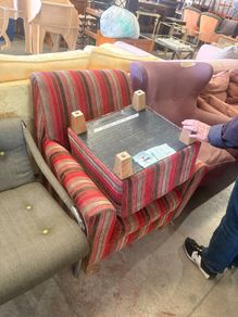 Red Stripey Armchair and foot rest