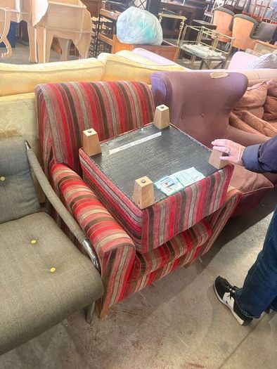 Red Stripey Armchair and foot rest