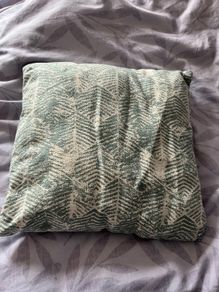 4 white and duck egg blue cushions
