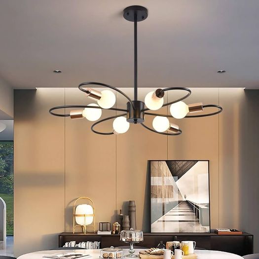 NEW SALE | 6-Light Black Chandeliers, Gold Sputnik Ceiling Light, Vintage Instustrial Metal Pendant Light, Adjustable Height Chandeliers for Living Room Bedroom