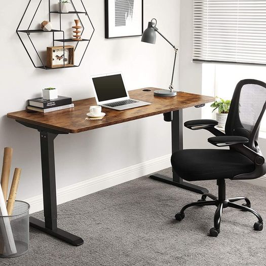 Electric Desk, Height-Adjustable, Desk Stand, Table Frame with Motor, 120 x 60 x (73-114) cm, Steel, Vintage Brown/Black,