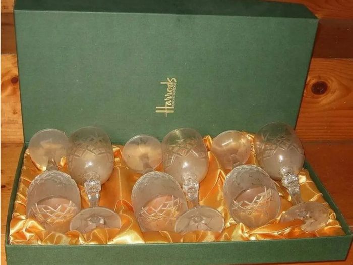 Vintage Harrods Cut Crystal Wine Glasses Set of 6 (Brand New / Unused)