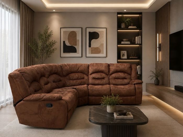 Brown Recliner L corner sofa/couch