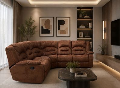 Brown Recliner L corner sofa/couch