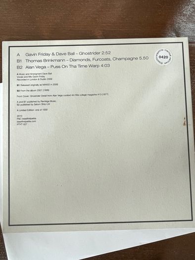 Gavin Friday / Thomas Brinkman / Alan Vega - #7 Alan Vega 70th Birthday Limited Edition EP