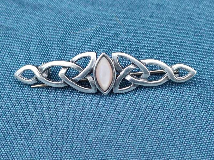 Vintage Sterling silver and White opal brooch