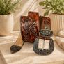 Unisex Genuine Leather Tooled Belt Vintage Floral Western Leather Belt Image 6