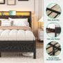 Double Bed Frame with LED Lights/Charging Station,4ft6 Metal Platform Bed Frame with Storage Headboard/Mattress Foundation/Metal Slat Support/No Box Spring Needed,Under-bed Storage,Black Bed Image 2