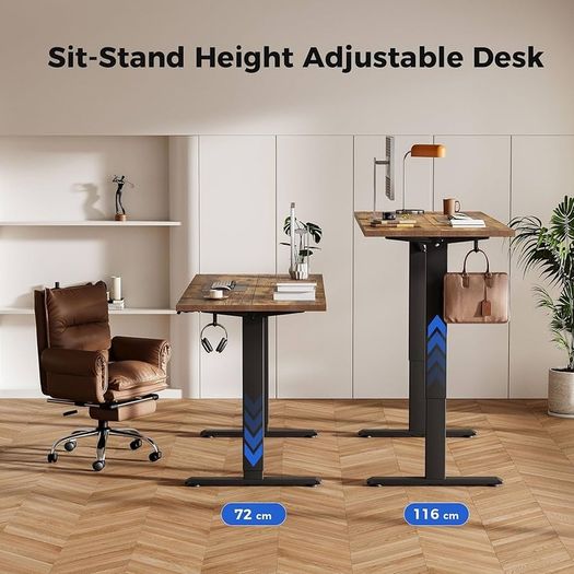 Electric Standing Desk, 140 x 60 cm Height Adjustable Sit Stand Desks with Splice Board and Memory Smart Pannel, Home Office Desk, Brown