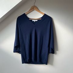 Gerard Darel Navy Blue Wool Cashmere V Neck Cape Poncho Sweater Size 3