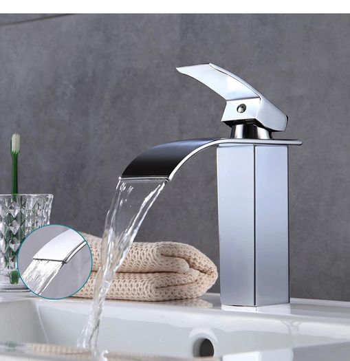 Waterfall Bathroom Taps, Bathroom Sink Monoblock Mixer Faucet Chrome(UK Standard) Basin Cold & Hot Water Chrome Plated Brass Tap