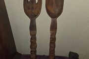 Large carved wooden Spoon and Fork lenght 24 inches