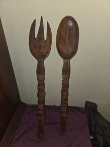 Large carved wooden Spoon and Fork lenght 24 inches