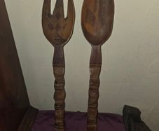Large carved wooden Spoon and Fork lenght 24 inches
