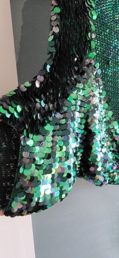 KAREN MILLEN green sequinned knit bolero Sz 4 (Fit 10-16UK) - Rrp 160 (New)