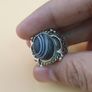 Vintage Brass & Suliemani Eye Agate With Silver Inlay Desgin Ring Image 3