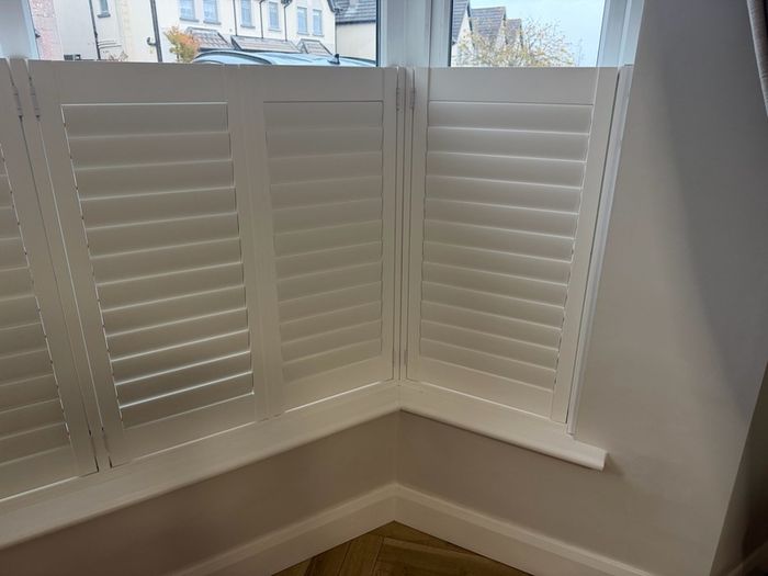White Shutter Blinds for Bay Window