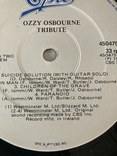 Ozzy Osbourne- Randy Rhodes Tribute (Irish Pressing)