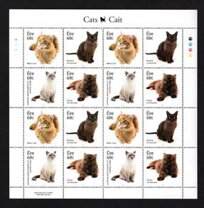 2014 Ireland Cats (Maine Coon, Burmese, British Shortair & Persian) Commemorative Stamps Sheetlet Plate 1A1A1A1A Mint Never Hinged (MNH)