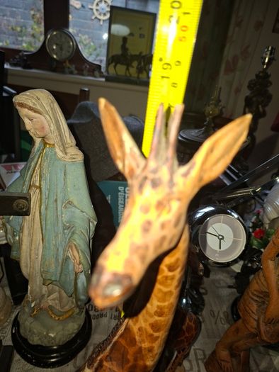 Very Large Vintage Hand Carved Wooden Mother & Baby Giraffe African Folk Art Sculpture and another Giraffe, 3 in total