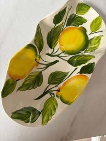 Italian Ceramic - Deep Oval Tray/ Bowl- Fruit Bowl with Lemons, hand painted