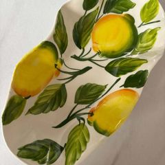 Italian Ceramic - Deep Oval Tray/ Bowl- Fruit Bowl with Lemons, hand painted