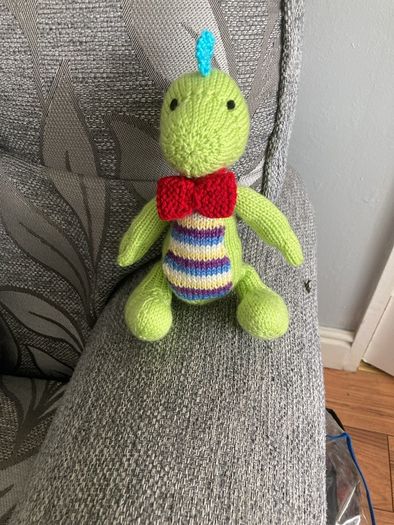 Hand knit dinasaur