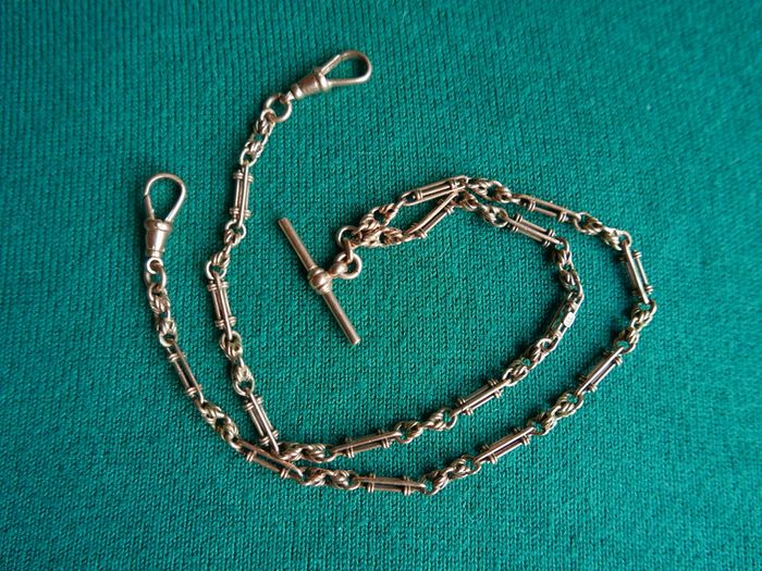 Victorian  heavy real 9 Carat Gold Albert or Necklace Chain with T-Bar length 20" - 24,3g
