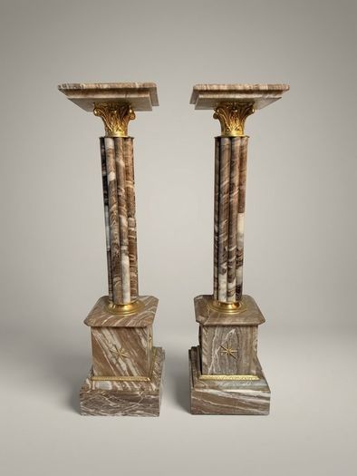 Pair of Marble and Brass Columns