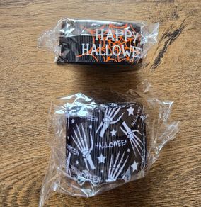 Halloween ribbon - skeleton hands + happy halloween