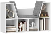 Bookshelf with Seat, 6 Compartments, Padded, 105 x 30 x 63 cm, White
