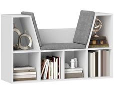 Bookshelf with Seat, 6 Compartments, Padded, 105 x 30 x 63 cm, White